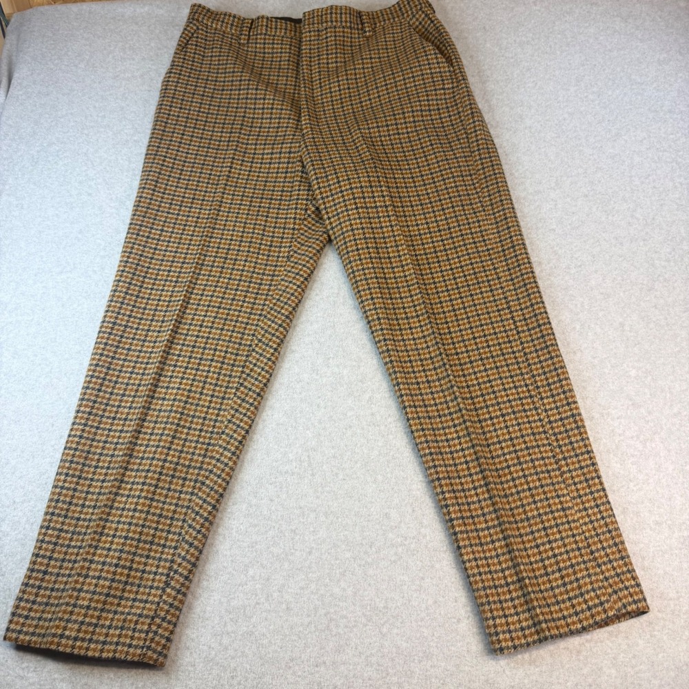Vintage Sears Mens Store Houndstooth Wool Trousers Brown Plaid Talon Zip 34x29